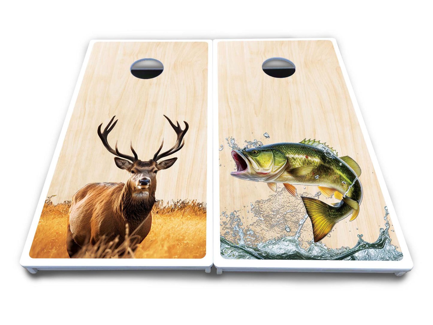 Natural Deer & Fish Cornhole Boards - All Weather Series