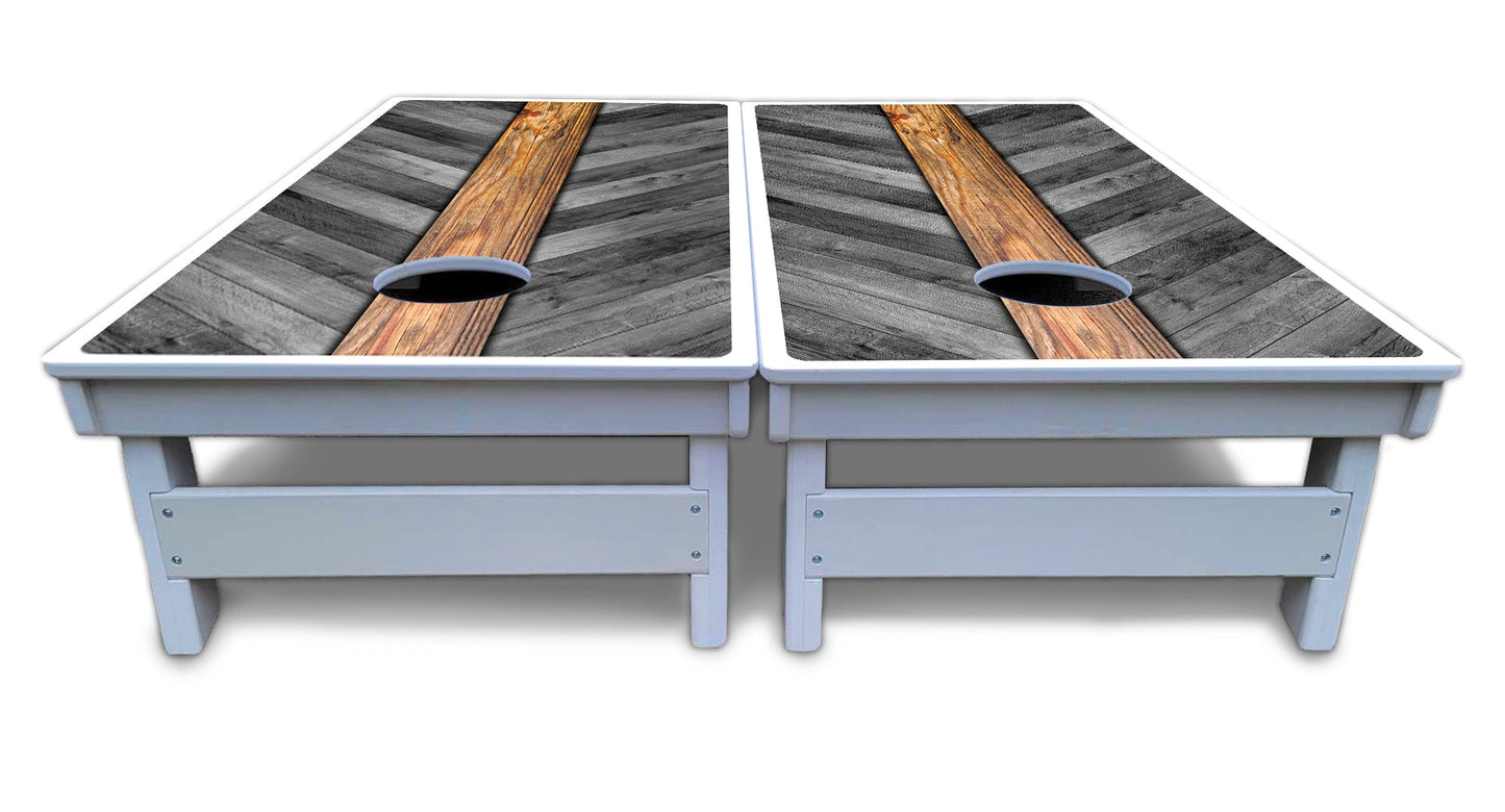 Grey Herringbone Cornhole Boards - All Weather Series