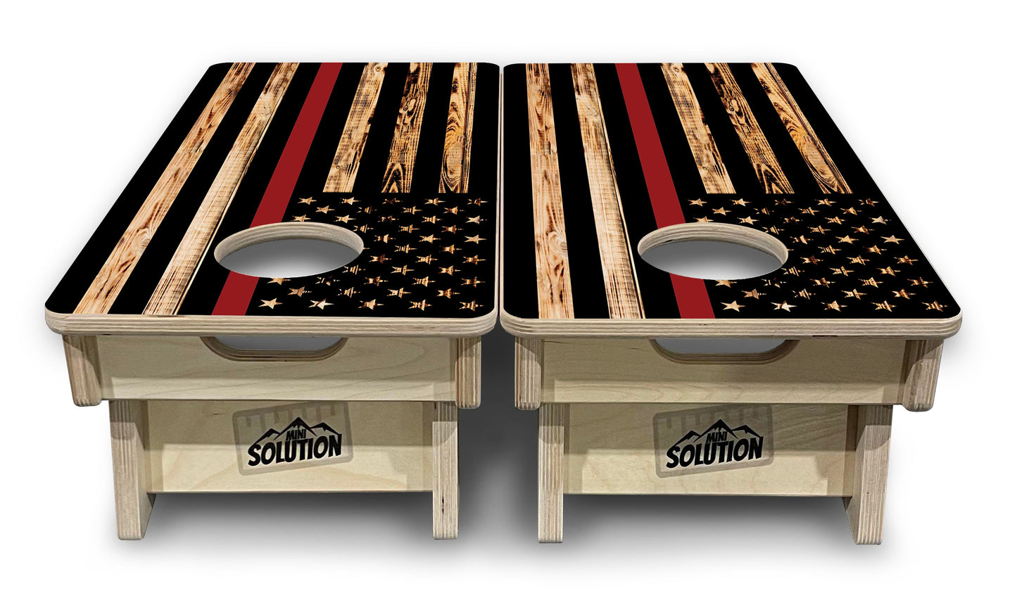 Mini Cornhole Boards - Blue & Red Line Burnt Flag