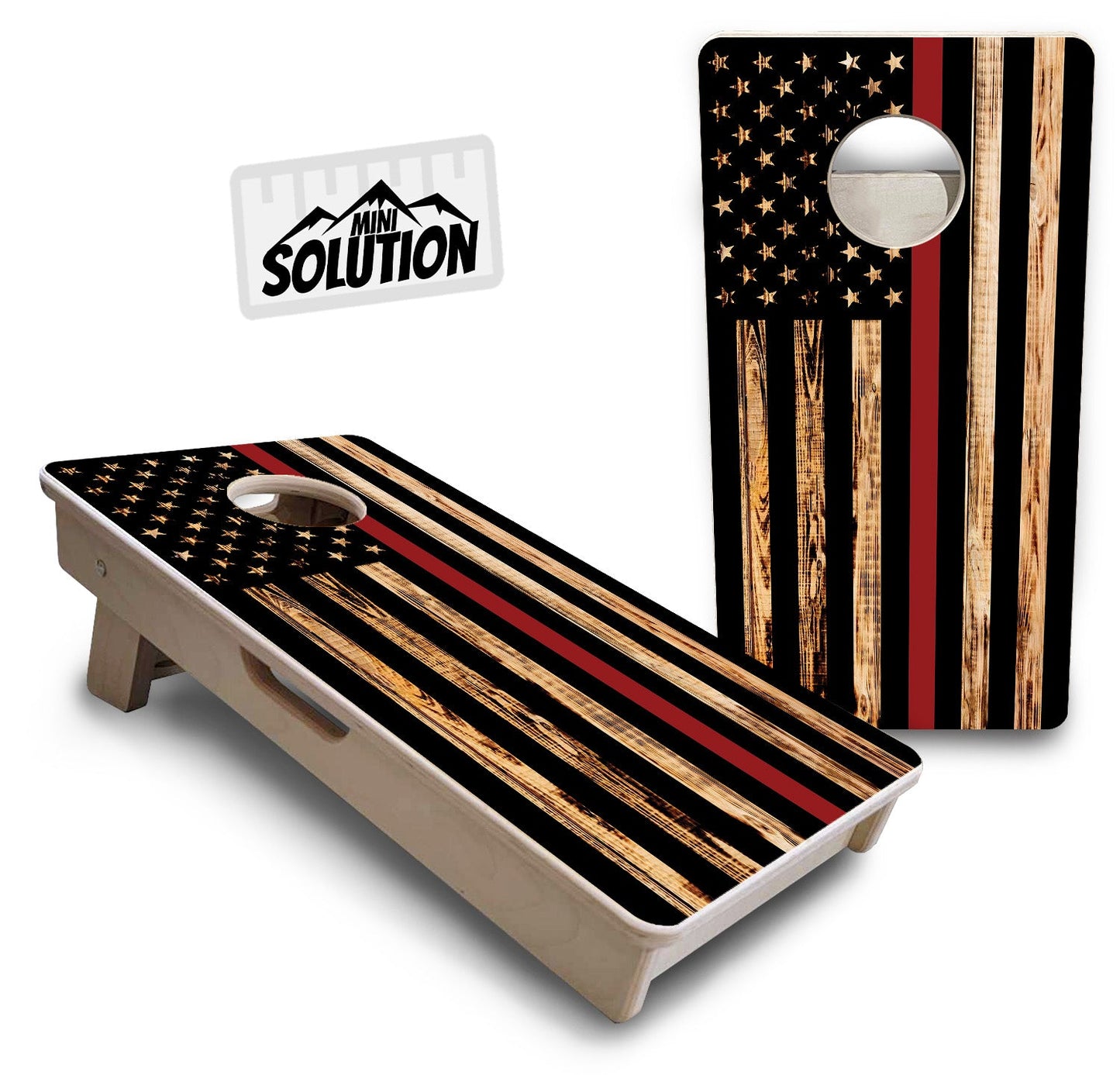 Mini Cornhole Boards - Blue & Red Line Burnt Flag