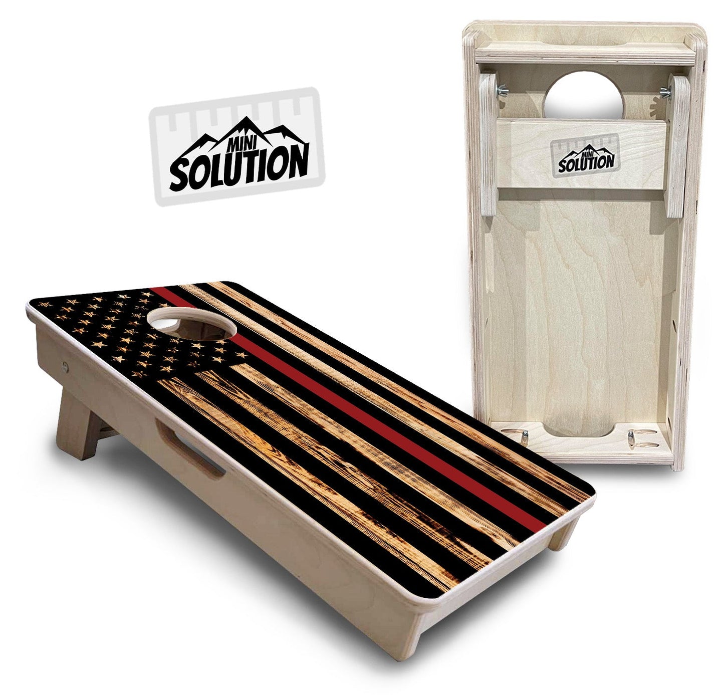 Mini Cornhole Boards - Blue & Red Line Burnt Flag
