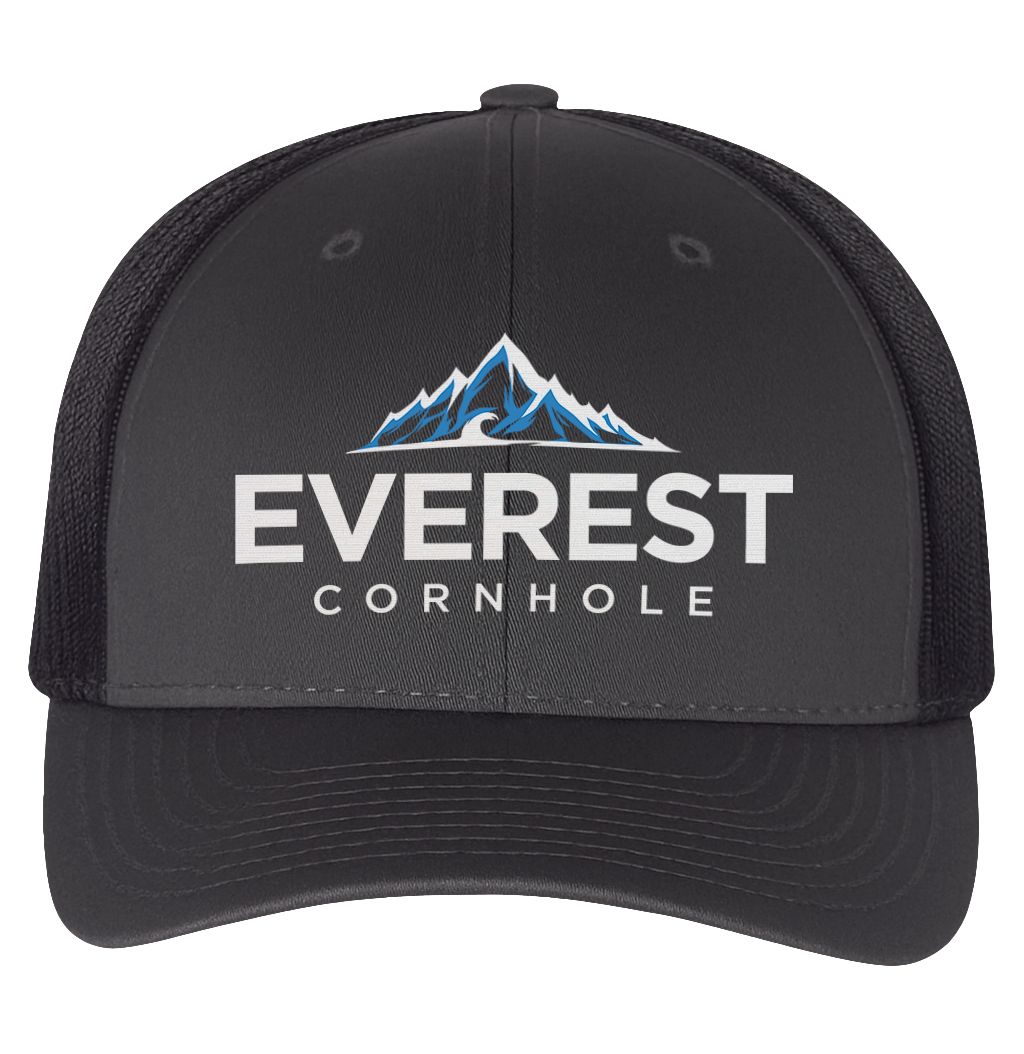 Everest Black Mesh Trucker Cap – Bold Red “P” Logo Snapback with Breathable Back