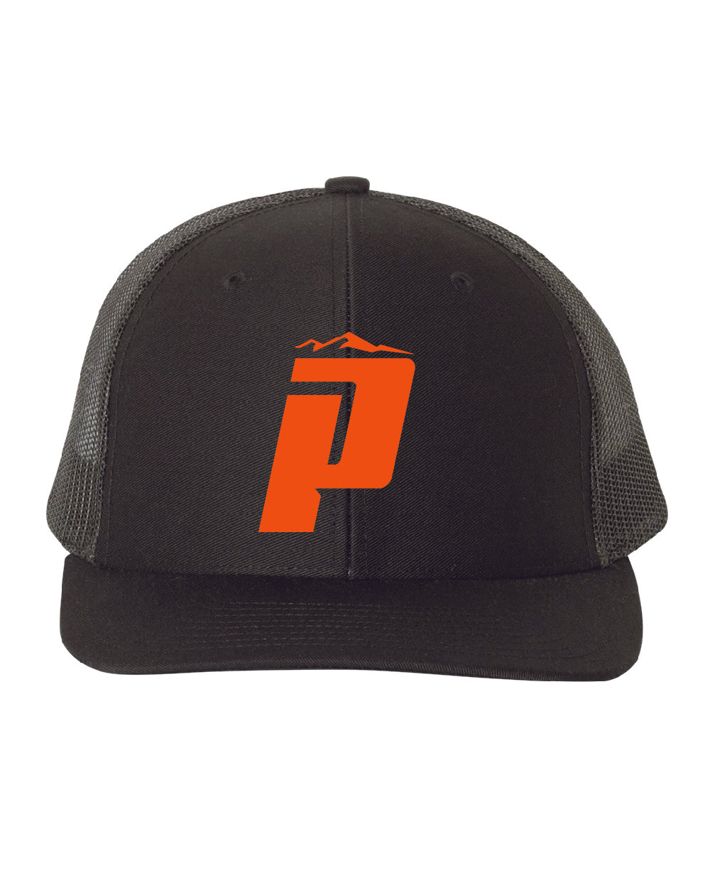 PUCS Black Mesh Flatbill Snapback Cap – Bold Red “P” Logo with Breathable Performance Back