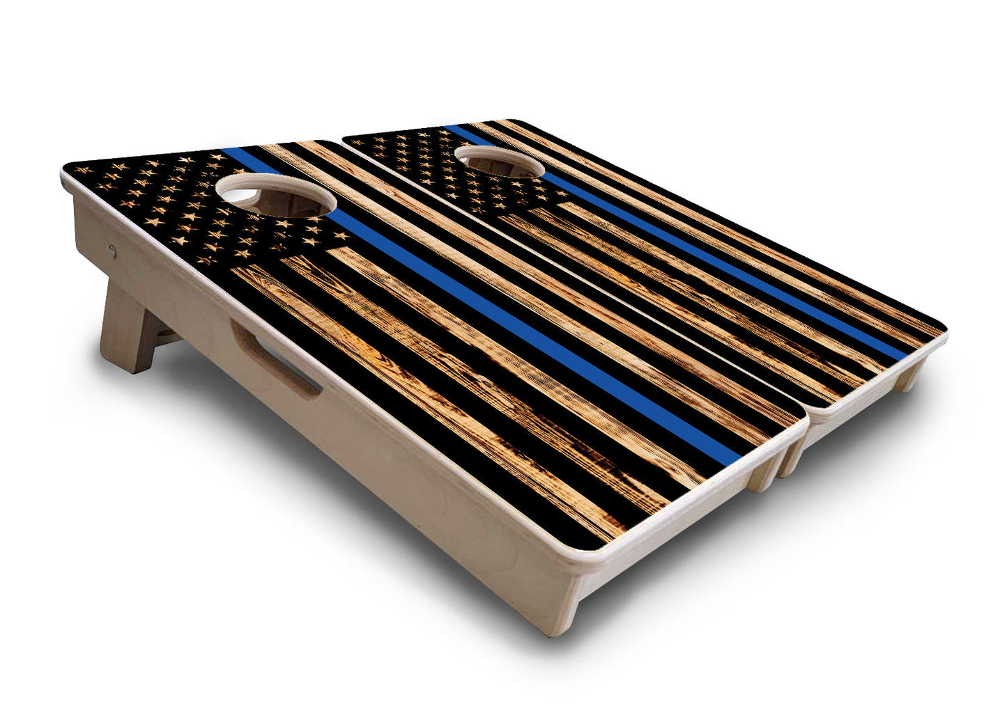 Mini Cornhole Boards - Blue & Red Line Burnt Flag