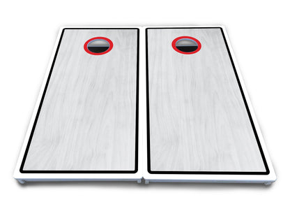 Red/Black Hole Ring Grey Wash Cornhole Boards - All Weather Series