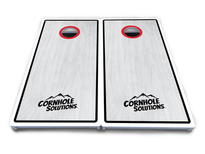 Red/Black Hole Ring Grey Wash Cornhole Boards - All Weather Series