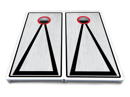 Red/Black Hole Ring Grey Wash Cornhole Boards - All Weather Series