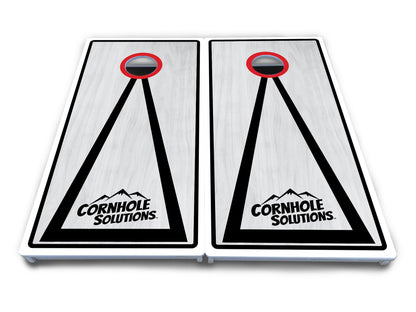Red/Black Hole Ring Grey Wash Cornhole Boards - All Weather Series