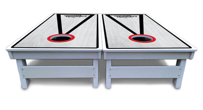 Red/Black Hole Ring Grey Wash Cornhole Boards - All Weather Series