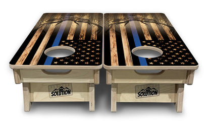 Mini Cornhole Boards - Blue & Red Line Deer & Fish Flag