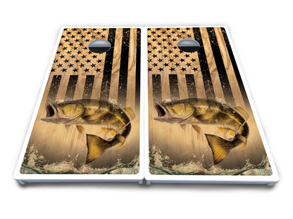 Light Wood Flag Deer & Fish Cornhole Boards - All Weather Series