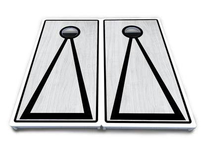 Red/Black Hole Ring Grey Wash Cornhole Boards - All Weather Series