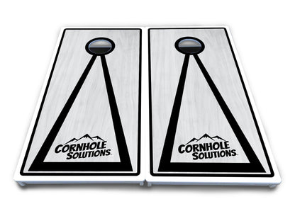 Red/Black Hole Ring Grey Wash Cornhole Boards - All Weather Series