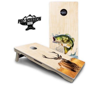 Natural Deer & Fish Cornhole Boards - Pro Solution Elite Series