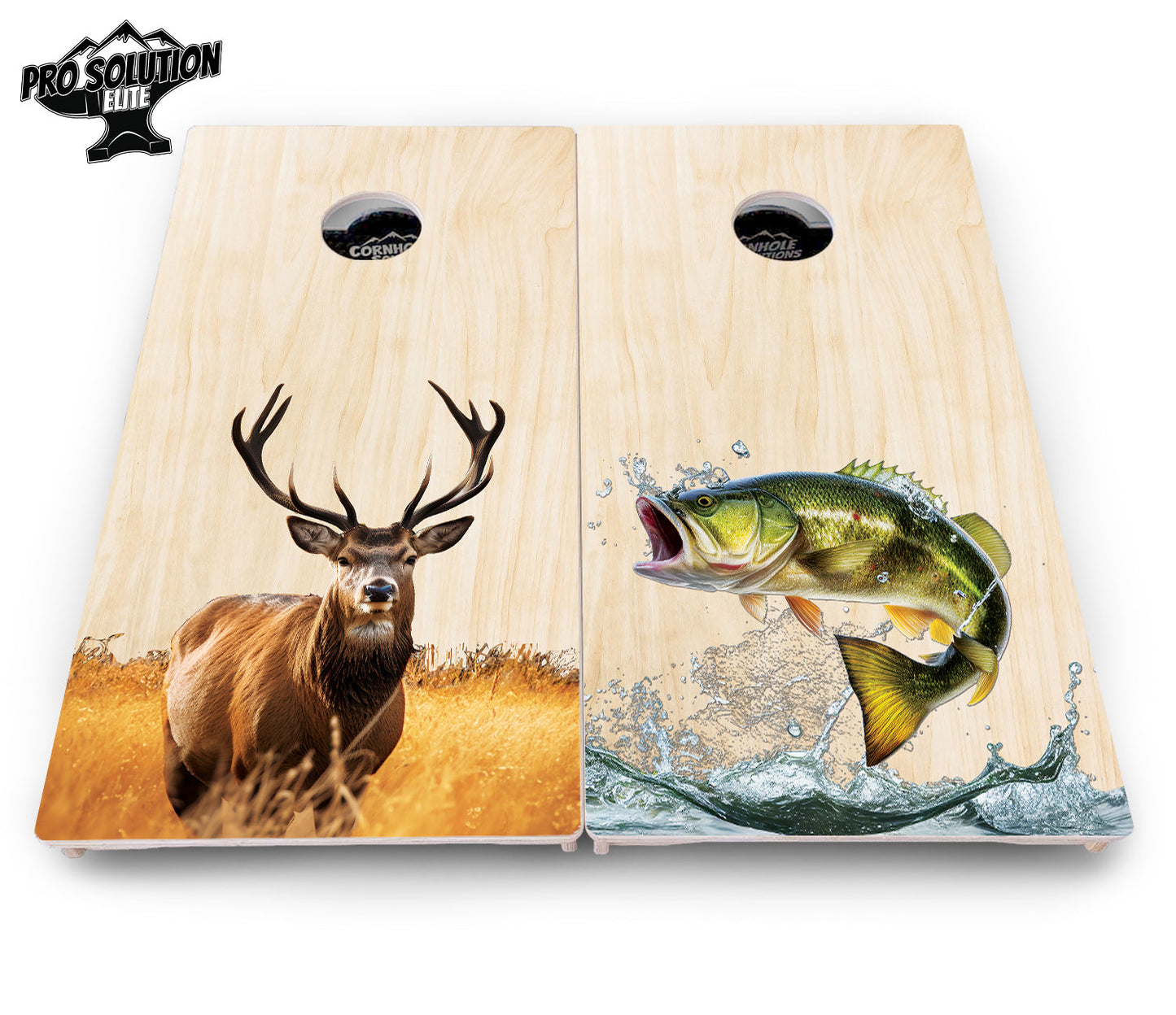 Natural Deer & Fish Cornhole Boards - Pro Solution Elite Series