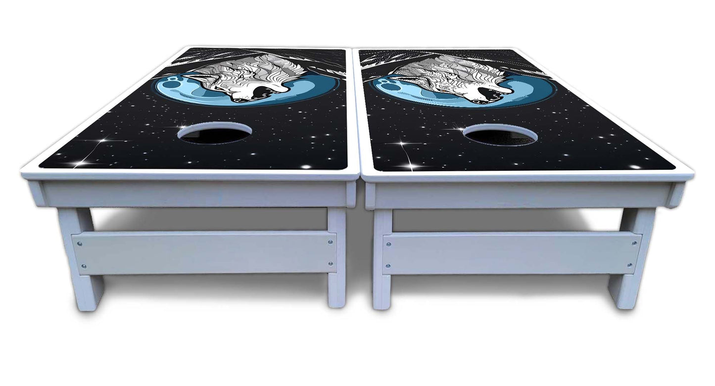 Wolf Howling at Moon Cornhole Boards - All Weather Series