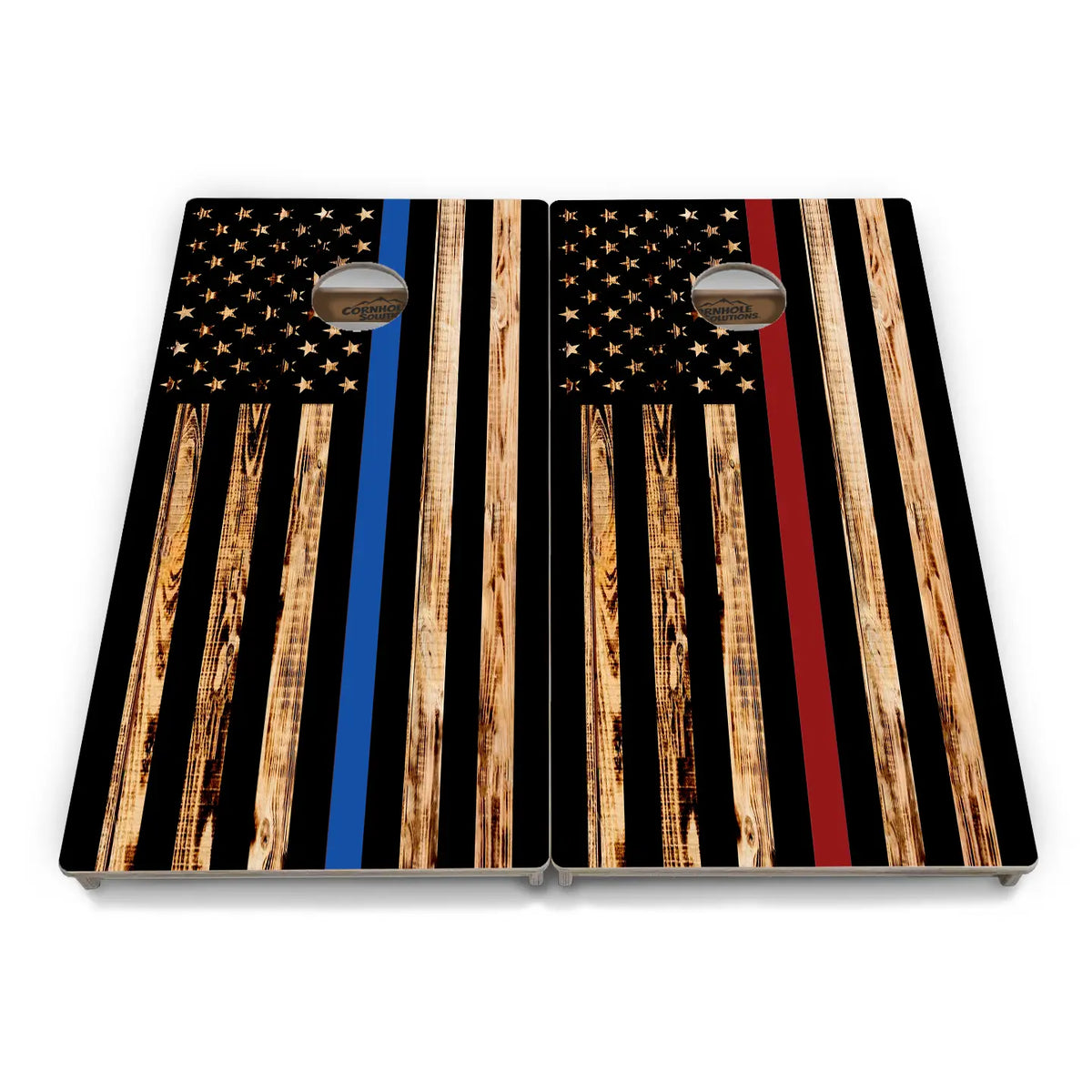 Blue & Red Line Burnt Flag Cornhole Boards - Professional Tournament Series