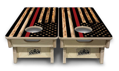 Mini Cornhole Boards - Blue & Red Line Burnt Flag
