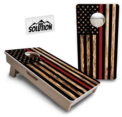 Mini Cornhole Boards - Blue & Red Line Burnt Flag