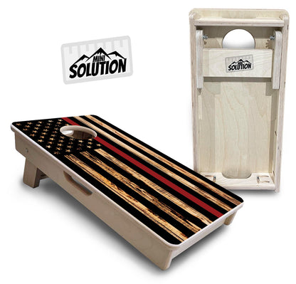 Mini Cornhole Boards - Blue & Red Line Burnt Flag