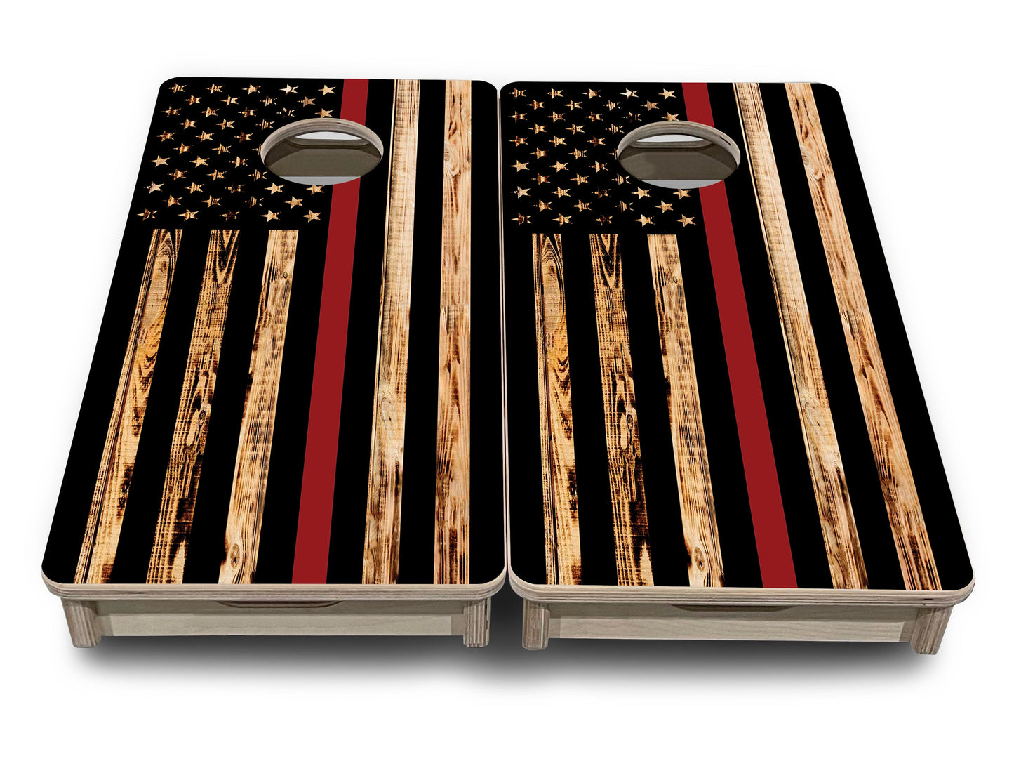 Mini Cornhole Boards - Blue & Red Line Burnt Flag