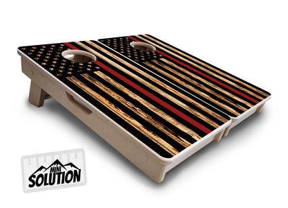 Mini Cornhole Boards - Blue & Red Line Burnt Flag