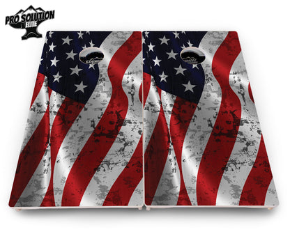 Wavy Distressed Flag Cornhole Boards - Pro Solution Elite Series