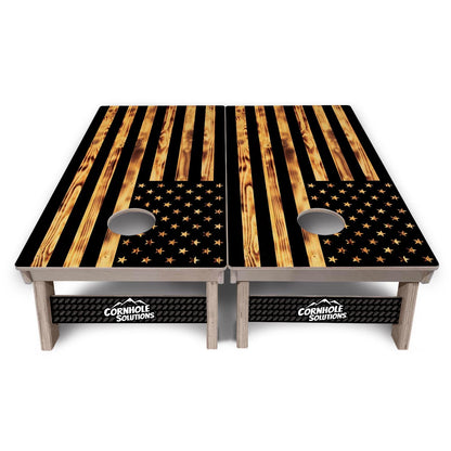 Burnt Rustic Flag Cornhole Boards - Professional Tournament Series