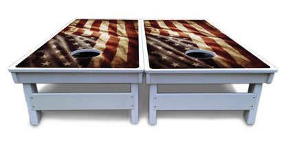 Rustic Wavy Flag Cornhole Boards - All Weather Series