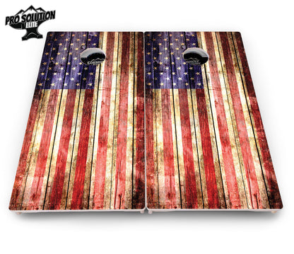 Rustic Wood Flag Cornhole Boards - Pro Solution Elite Series