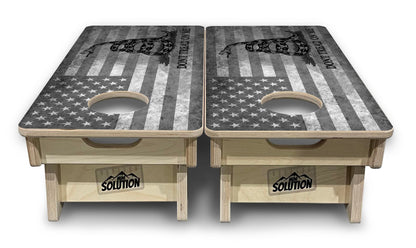 Mini Cornhole Boards - DTOM BW Flag
