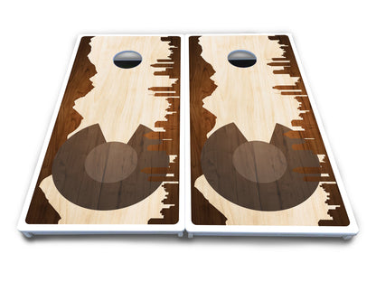 Colorado Natural Wood Skyline Cornhole Boards - All Weather Series