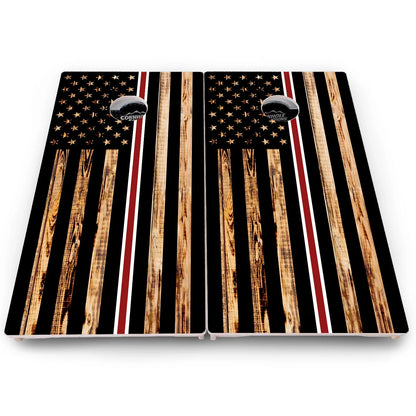 Blue & Red Line Burnt Flag Cornhole Boards - Pro Solution Lite Series