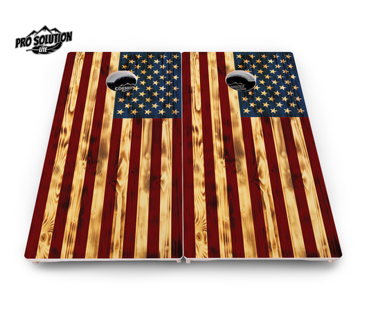 Burnt Color USA Flag Cornhole Boards - Pro Solution Lite Series