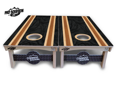 Dark Wood Stripes Cornhole Boards - Pro Solution Lite Series