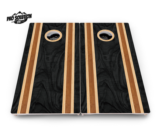 Dark Wood Stripes Cornhole Boards - Pro Solution Lite Series