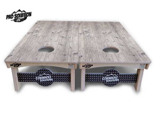 Driftwood Grey Stained Cornhole Boards - Pro Solution Lite Series
