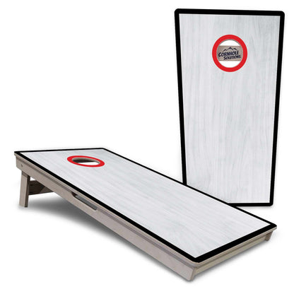 Red/Black Hole Ring Grey Wash Cornhole Boards - Professional Tournament Series