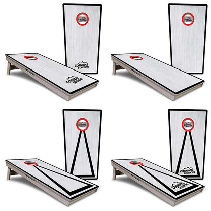 Red/Black Hole Ring Grey Wash Cornhole Boards - Professional Tournament Series