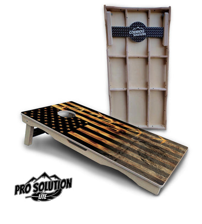 Hidden Turkey Burnt Flag Cornhole Boards - Pro Solution Lite Series