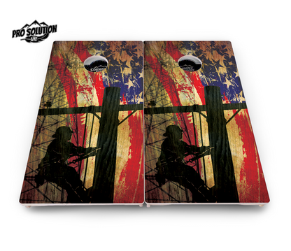 Faded Lineman Flag Cornhole Boards - Pro Solution Lite Series