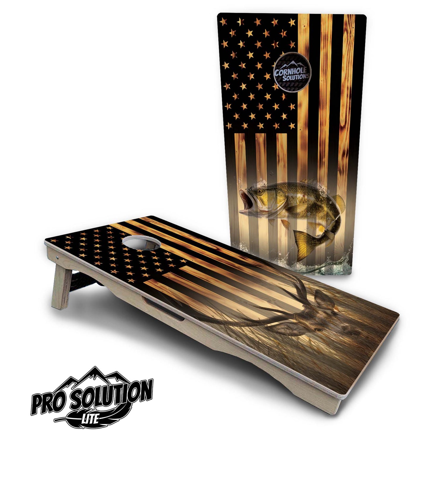 Hidden Deer & Fish Flag Cornhole Boards - Pro Solution Lite Series