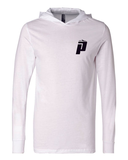 White PUCS Cornhole Hoodie – Sleek Lightweight Pullover with Black Logo Design