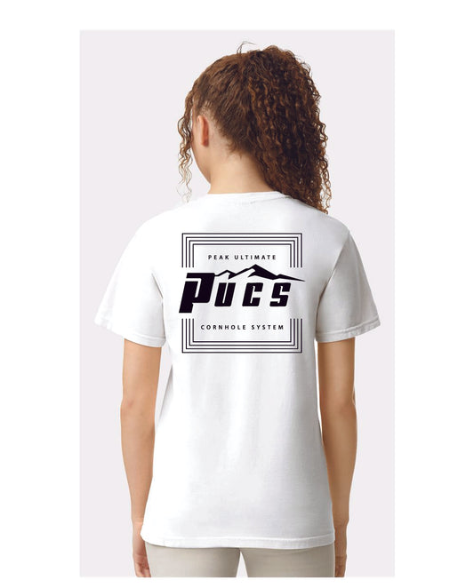 PUCS White Cotton Tee – Clean Classic T-Shirt with Bold Black Branding