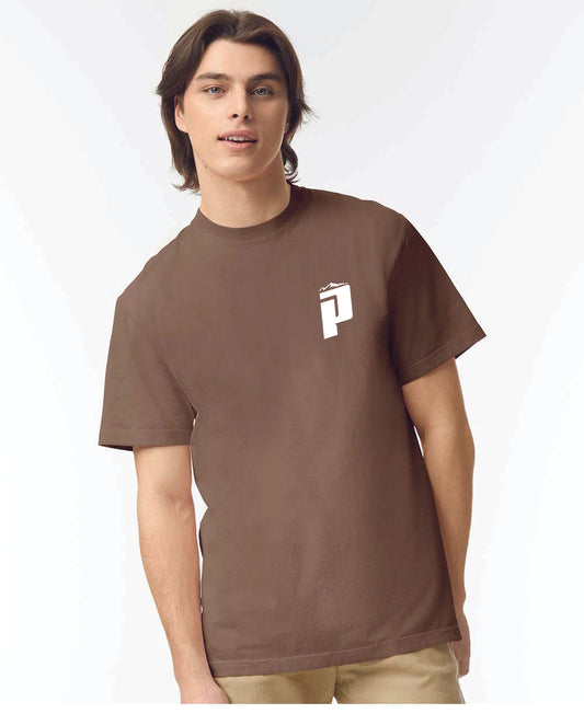 PUCS Earth Brown Tee – Classic Cotton T-Shirt with Bold White Logo Print