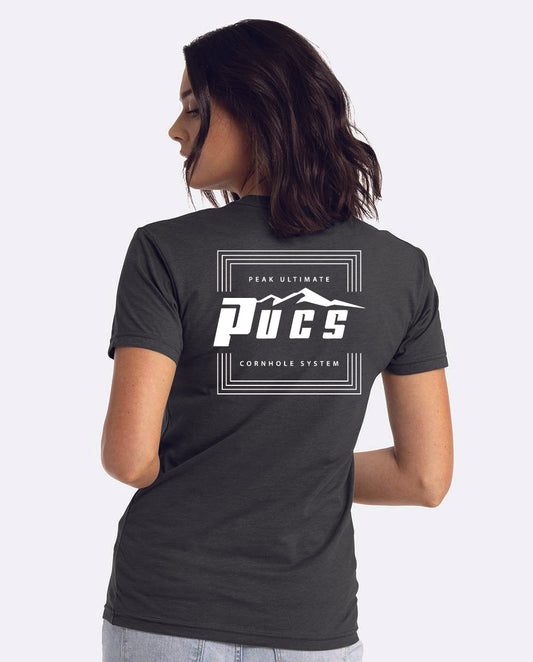 PUCS Charcoal Black Tee – Fitted Cotton T-Shirt with Bold White Cornhole Branding