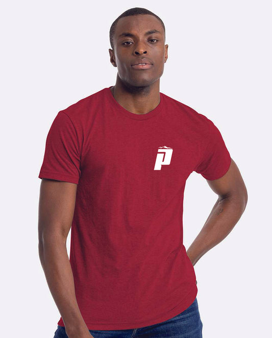 PUCS Crimson Red Tee – Athletic Cotton T-Shirt with White Bold Back Logo