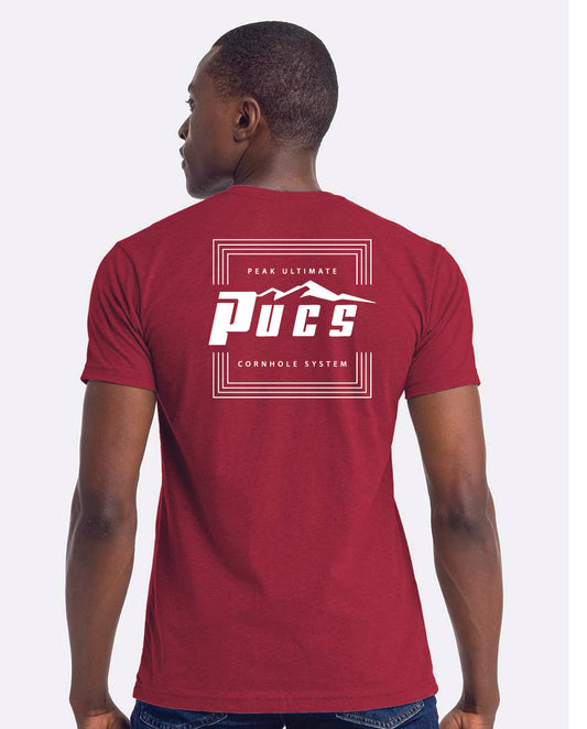 PUCS Crimson Red Tee – Athletic Cotton T-Shirt with White Bold Back Logo