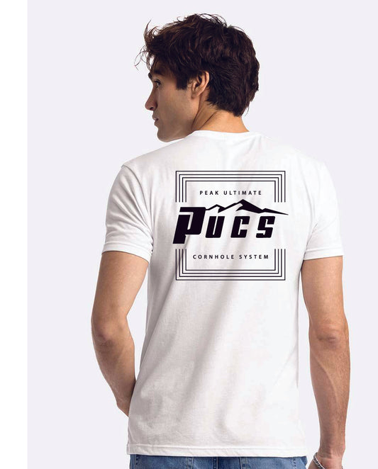 PUCS White Performance Tee – Crisp Cotton T-Shirt with Bold Black PUCS Branding