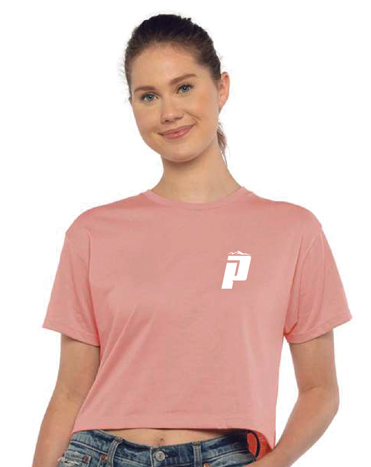 PUCS Pink Crop Tee – Soft Cotton Cutoff T-Shirt with White Logo Graphics